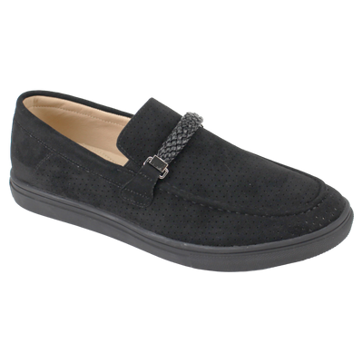 Men's Black Loafers Slip-On Shoes Suede Material Summer Drivers