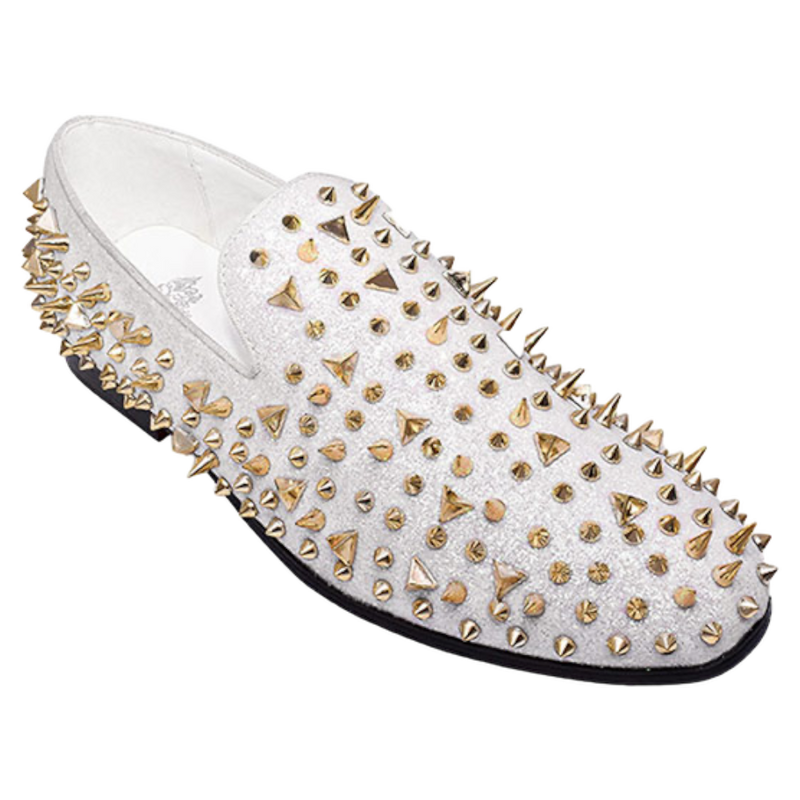 White Gold Spikes Men’s Velvet Vintage Shoes Slip-On