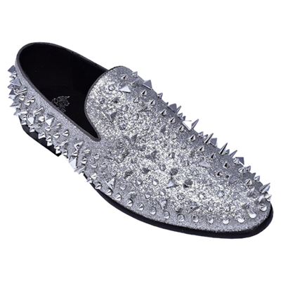 Royal men's spikes silver metallic shoes slip-on smokers tuxedo luxury loafers