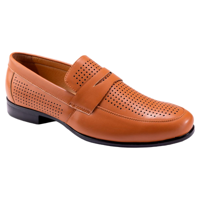 Montique Cognac Men's Slip-On Dress Shoes Penny Strap Loafer