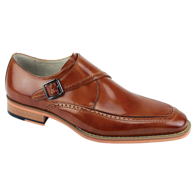 Cognac men's shoes monkstrap genuine calfskin leather