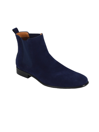 Men's navy blue suede slip on Boot side zipper and elastic