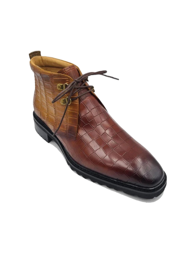 Carrucci Brown Cognac Men's Alligator Embossed Leather Chukka Boot