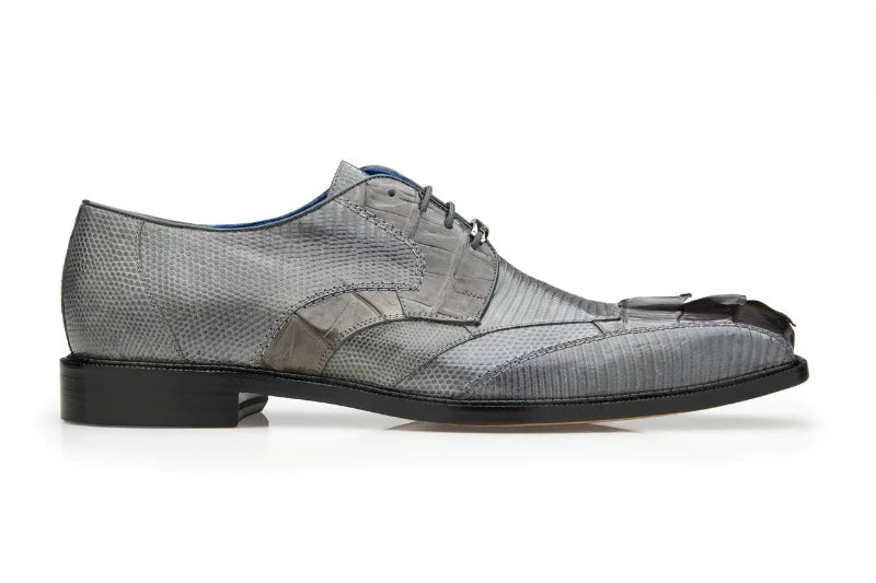 Grey Belvedere Lace-Up Valter Caiman Crocodile & Lizard Shoes Style No-1480