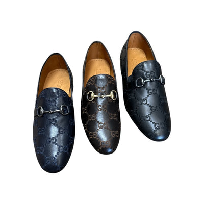 Navy Blue Men's Luxury Trendy Loafers Slip-on Dress Shoes with Sliver Buckle Style No: 1150