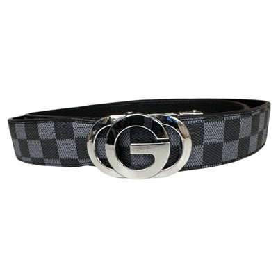 Grey and Black Men's Fashion design genuine Leather Belt Sliver Buckle