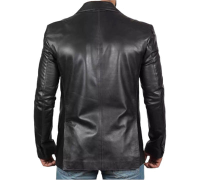 Inserch Men's Black Blazer Jacket Genuine Leather Classic-Fit