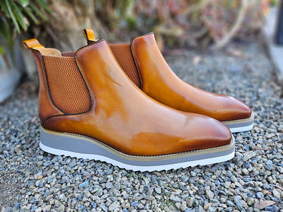 Carrucci chelsea boot cognac pull on Men's boots casual and dress design genuine leather