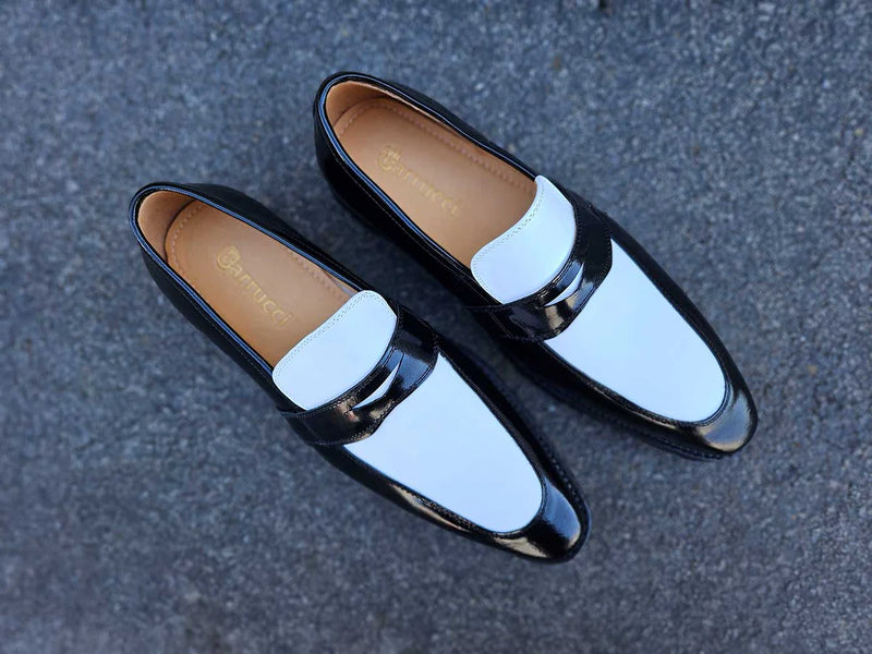 Carrucci Black and White Two-Tone Patent Leather Loafer Shoes Style No: KS480-102PT