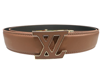 Khaki Luxury V Fashion Design Men's Genuine Leather Belt