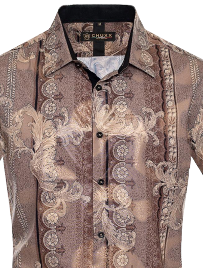 Khaki Multi Color Men's Short Sleeve Shirt Brown Graphic Fashion Design - DESIGN MENSWEAR
