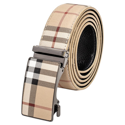Khaki Plaid Luxury Design Men's Leather Belt CHB-189