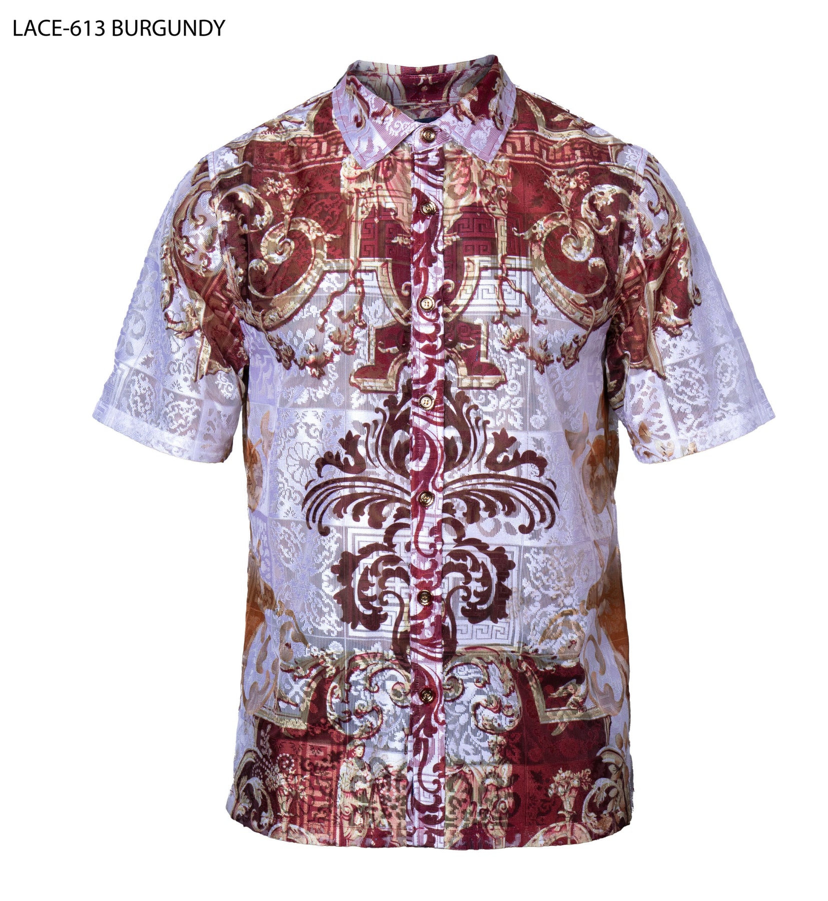 Burgundy Men's Fashion Design Summer Short Sleeve Shirt #LACE-613 XL / Burgundy