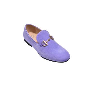 Lavender Men's Velvet Luxury Design Slip-On Loafer with Gold Buckle