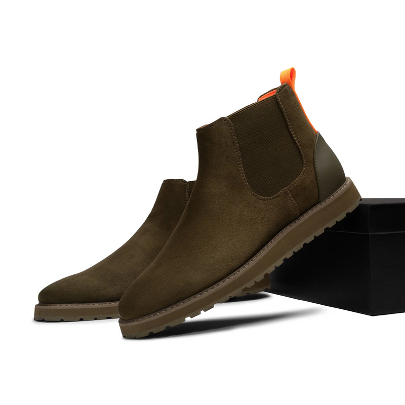 Olive Suede Chelsea Boots Casual Fashion Design Sneaker-The Mustella