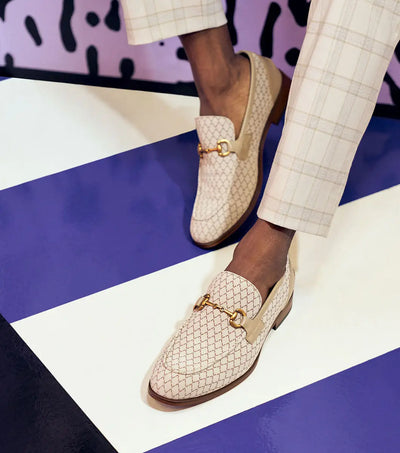 Men's Beige Suede Moc Toe Gold Bit Slip On Stacy Adams Loafer 25711-250