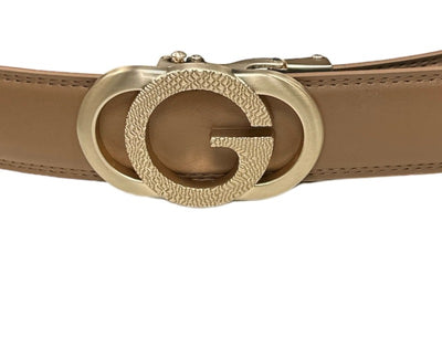 Khaki Men's Gold Buckle Belt Genuine Leather Luxury Style