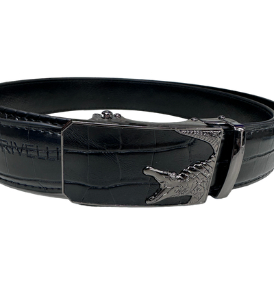 Men's Black Print Leather Belt New Style Sliver Buckle