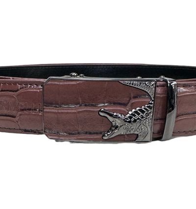 Men's Brown Gator Print Leather Belt New Style Sliver Buckle