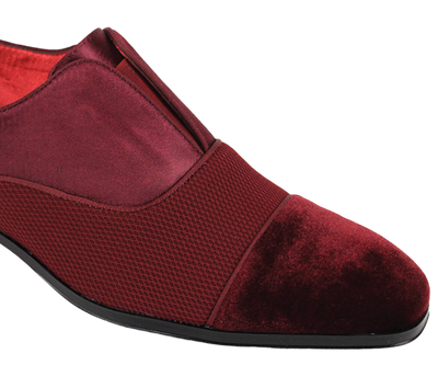 Men's Burgundy Velvet and knitted Loafer Tuxedo and Prom Dress Shoes