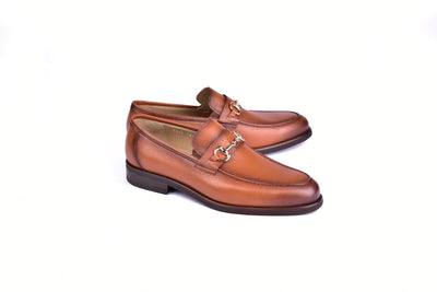 Men's Cognac Deer Skin Sliver Buckle Loafer C001102-5844 By Corrente