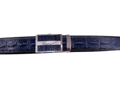 Men's Navy Blue Croc Belt Genuine Leather Sliver Buckle