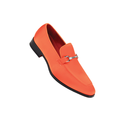 Men's Orange Formal Satin Material Slip-On Loafer Dress Shoes Sliver Buckle