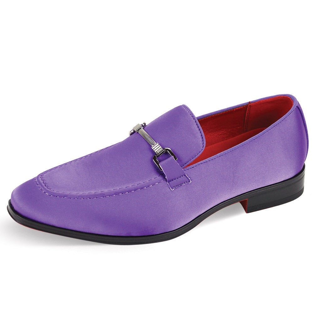 Men's Purple Elegant Formal Satin Slip-On Loafer Dress Shoes Sliver Buckle 9.5 / Purple