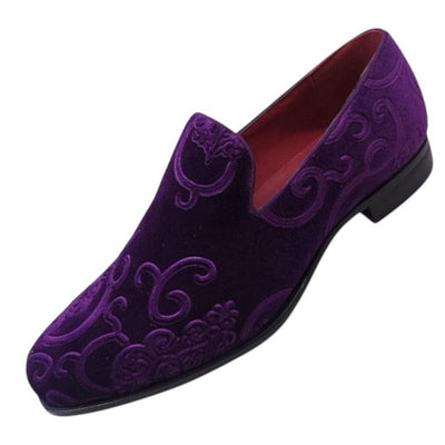 Men's Purple Velvet Material Paisley Fashion Loafer Shoes Style-S60