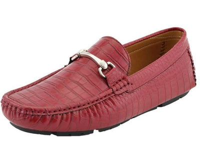 Men's Red Croc Leather Loafer Sliver Buckle Fashion Design