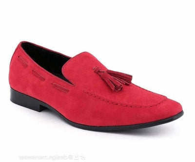 Men's Red Slip-on Suede Tassel Loafer Dress Casual Shoes