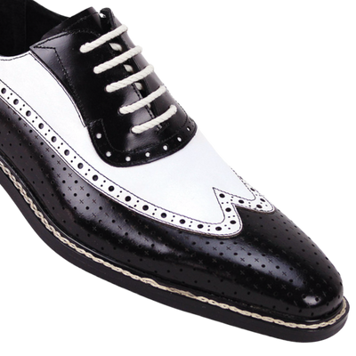 Men's Two-Tone Black and White Wingtip Genuine Leather Dress Shoes