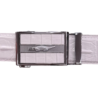 Men's White Croc Belt Genuine Leather Sliver Buckle