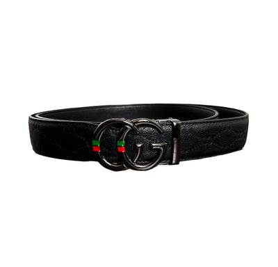 Men's Black Luxury Design Belt Genuine Leather Black Buckle