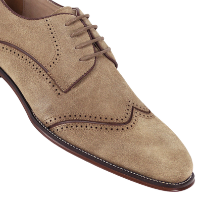 Camel Men's Wingtip Lace-Up Shoes Suede Leather