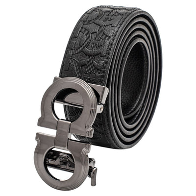 Men's Black Luxury Printed Belt Genuine Leather Sliver Buckle CHB-182