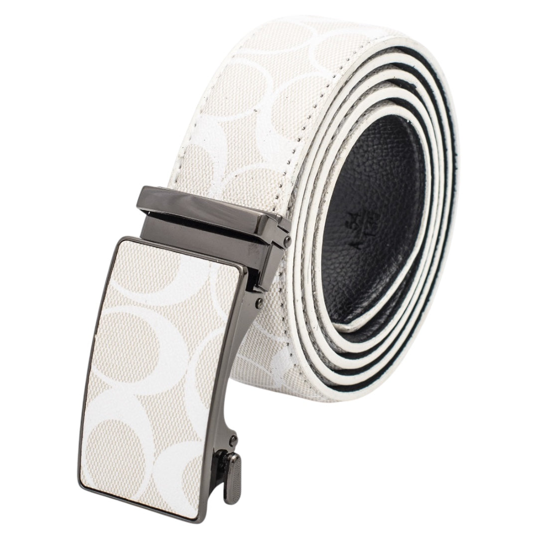 Men's White Luxury Printed Belt Genuine Leather CHB-186 WHITE