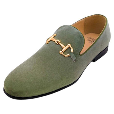 Men's Sage Velvet Material Fashion Loafer Shoes with Gold Buckle LF-9100