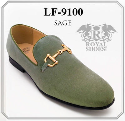 Men's Sage Velvet Material Fashion Loafer Shoes with Gold Buckle LF-9100