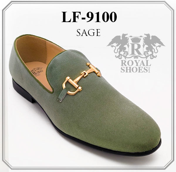 Men's Sage Velvet Material Fashion Loafer Shoes with Gold Buckle LF-91 DESIGN MENSWEAR Men's Sage Velvet Material Fashion Loafer Shoes with Gold Buckle LF-91 DESIGN MENSWEAR