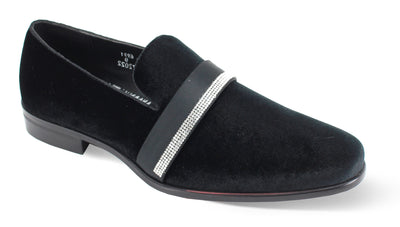 Men's black velvet pull on shoes luxury style with diamonds stone