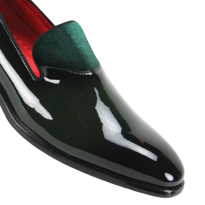 Men's green smokers patent leather shoes with velvet