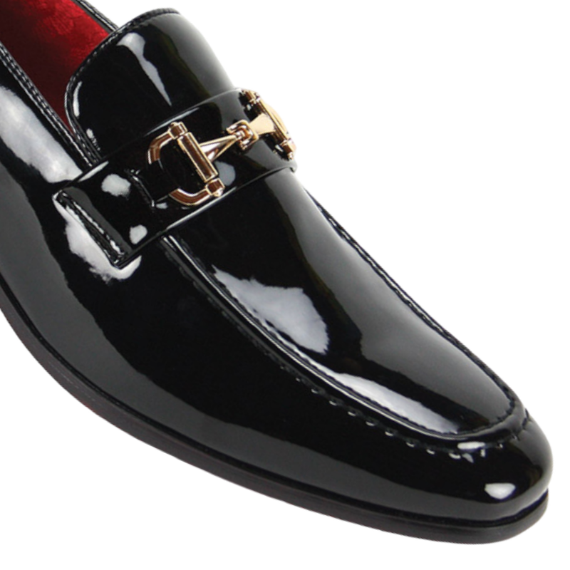 Globe footwear men's white patent leather dress shoes gold buckle