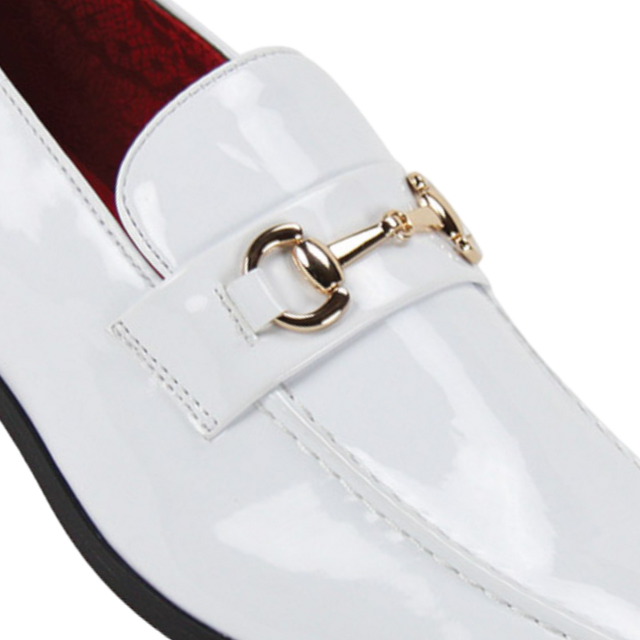 Men's White Patent Leather Dress Shoes Gold Buckle 7012 DESIGN MENSWEAR Men's White Patent Leather Dress Shoes Gold Buckle 7012 DESIGN MENSWEAR