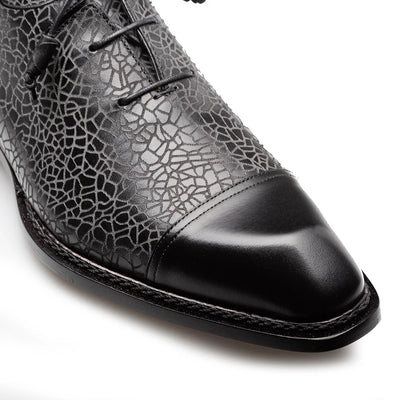 Mezlan Black Lace-Up Shoes Asymmetric Embossed Calf Oxford Style-S21309