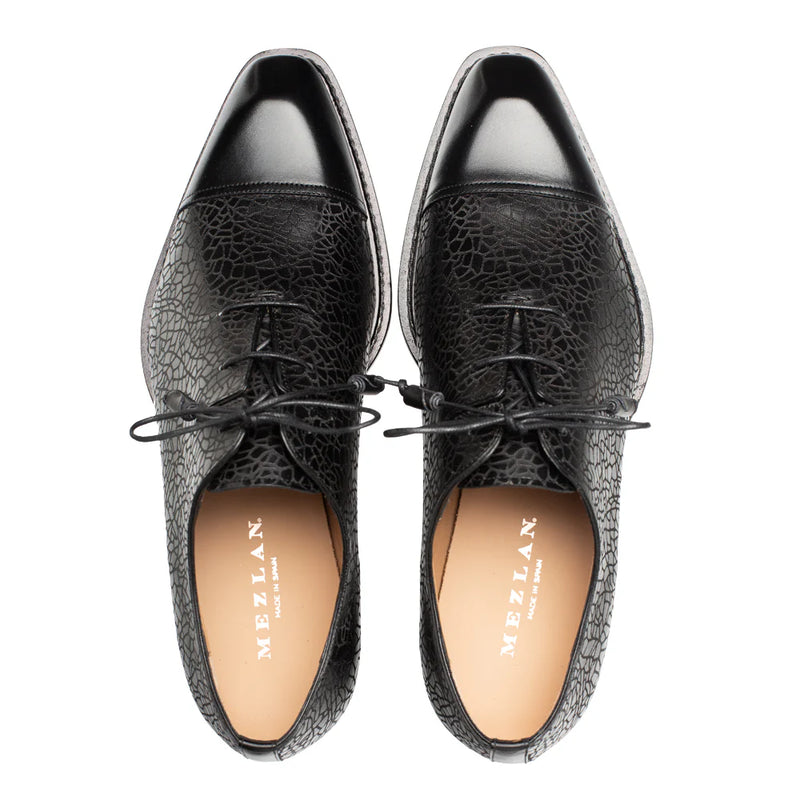 Mezlan Black Lace-Up Shoes Asymmetric Embossed Calf Oxford Style-S21309