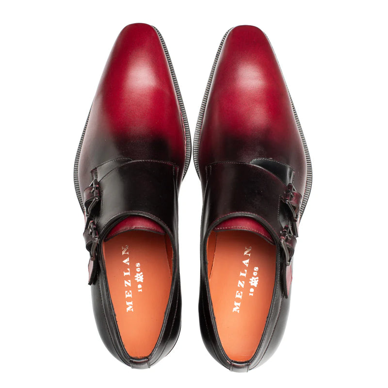 Mezlan Red Black Pintor Multi-Tone Double Monk Straps Men&