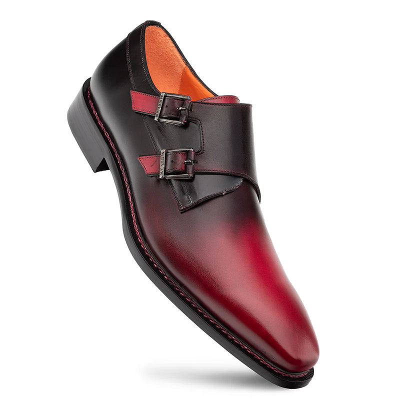 Mezlan Red Black Pintor Multi-Tone Double Monk Straps Men&