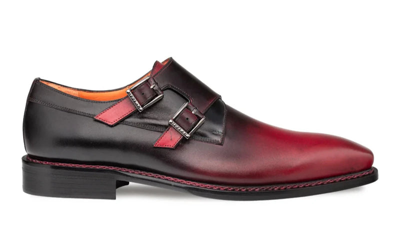 Mezlan Red Black Pintor Multi-Tone Double Monk Straps Men&