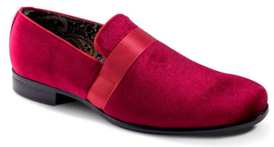 Burgundy Velvet Men's Shoe Slip-on with a satin ribbon Loafer